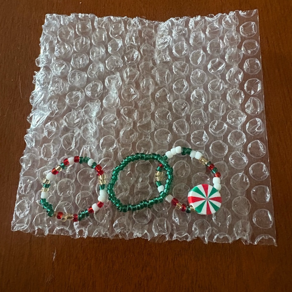Festive Beaded Rings Set - Red, Green, White